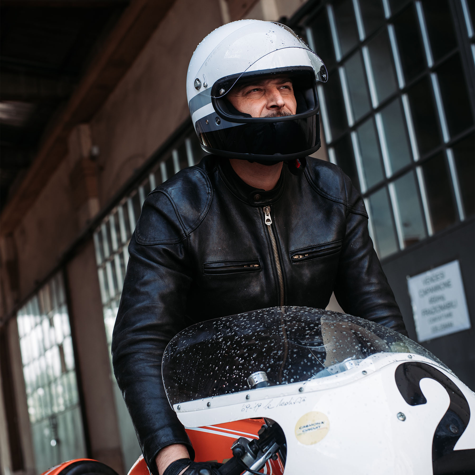 Men's Striped Biker Café Racer Leather Jacket | Craftsmen