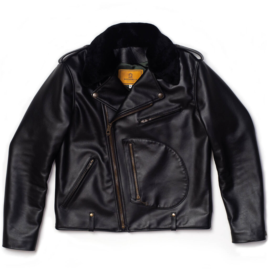 "Chiodo" Fur Collar Black Steerhide Leather Jacket