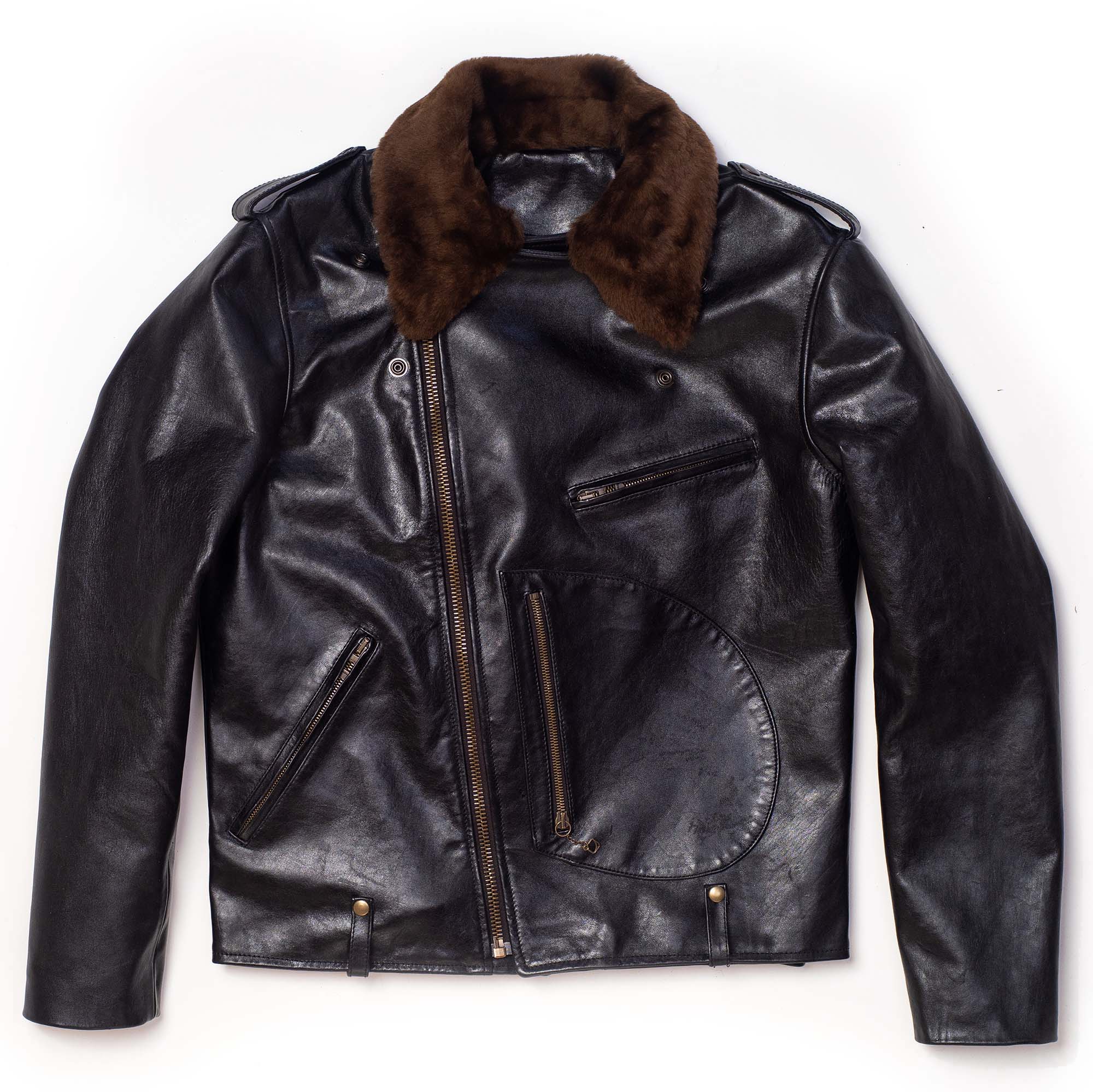 "Chiodo" Fur Collar Black Horsehide Leather Jacket