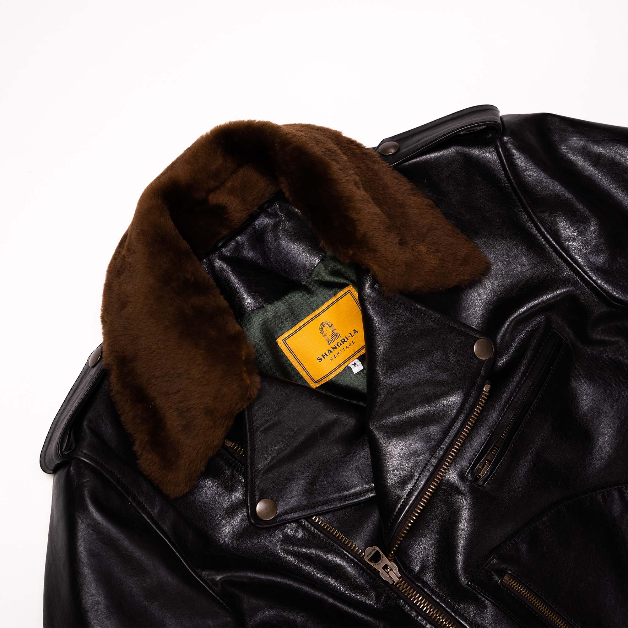 "Chiodo" Fur Collar Black Horsehide Leather Jacket
