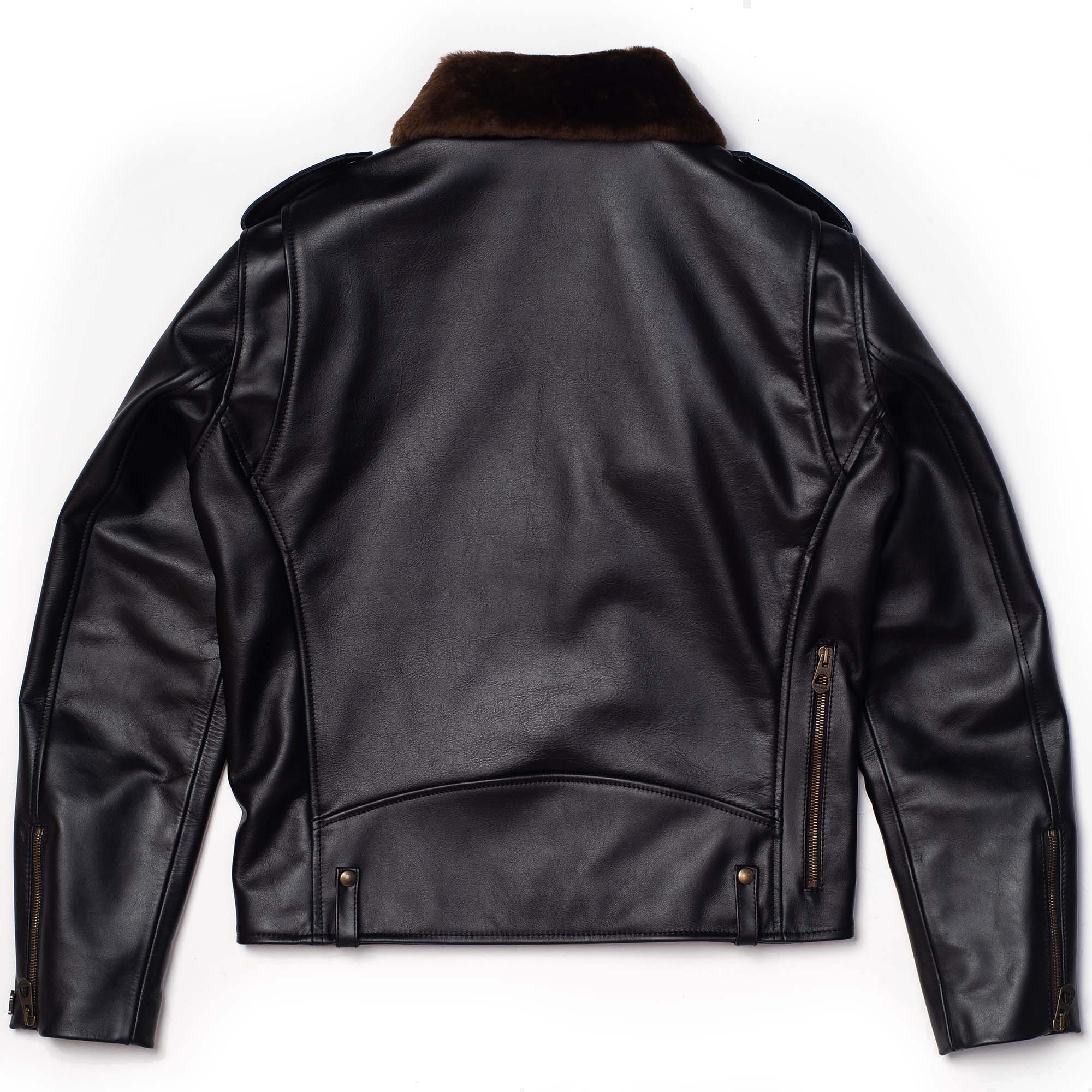 "Chiodo" Fur Collar Black Steerhide Leather Jacket