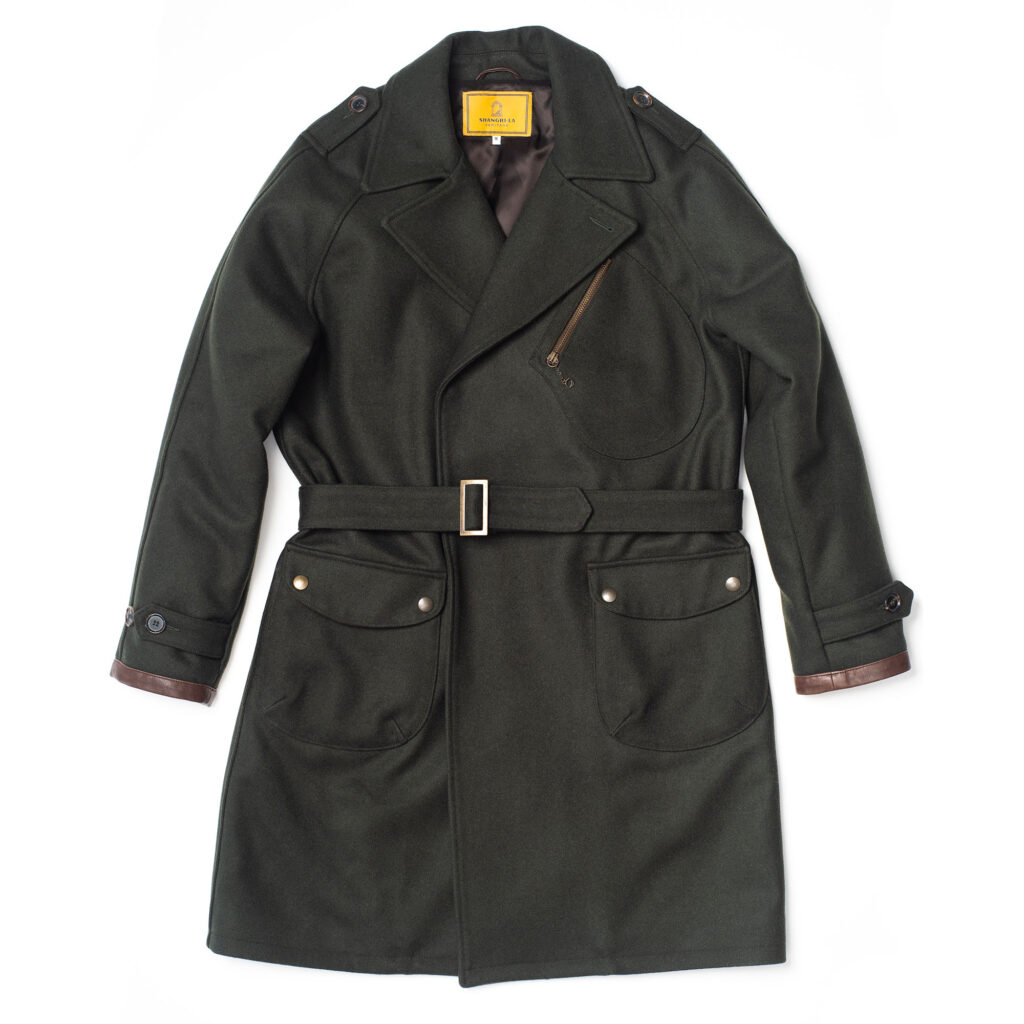 “Stelvio” Forest Green Melton Wool Dispatch Rider Coat