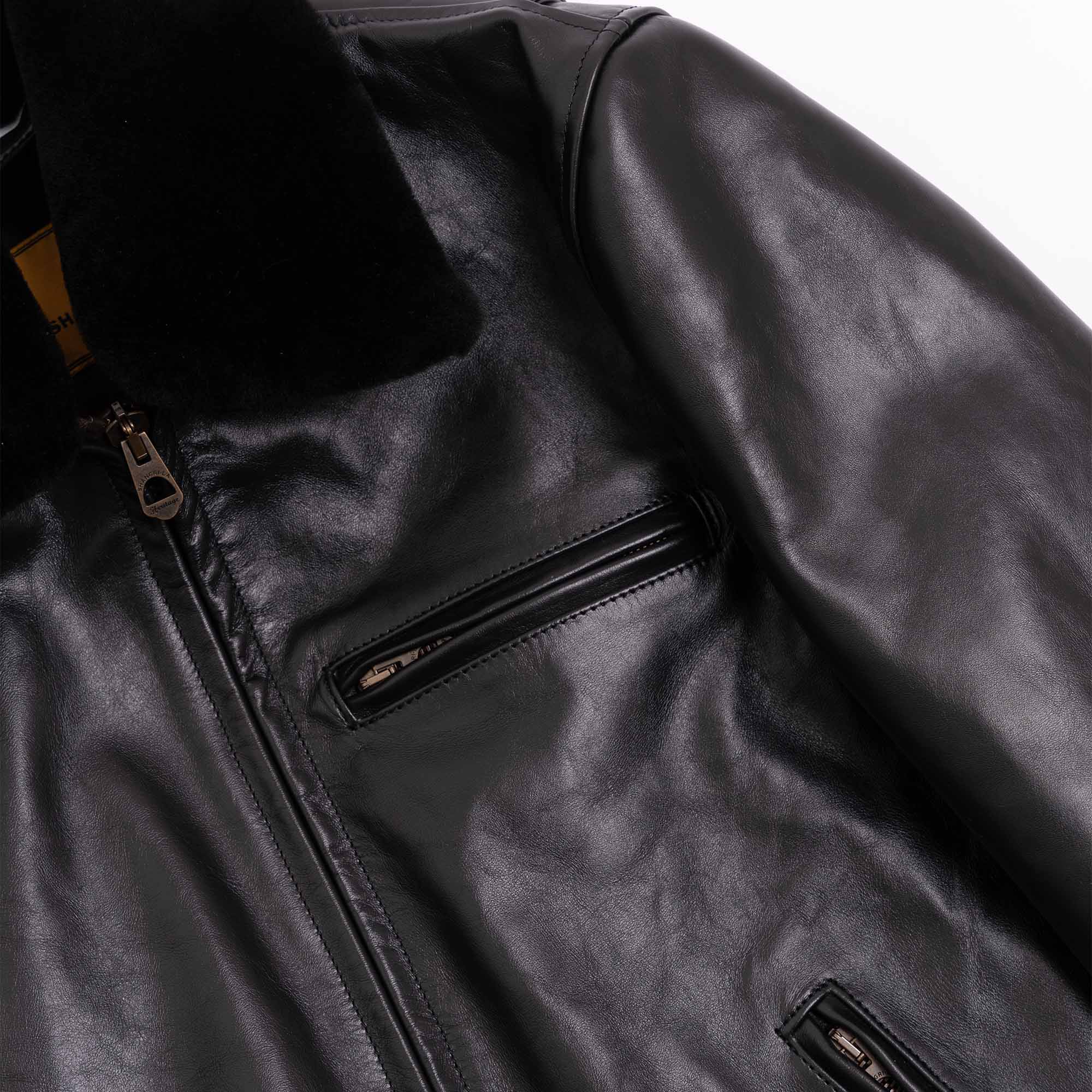"Varenne" Fur Collar Black Horsehide Leather Jacket