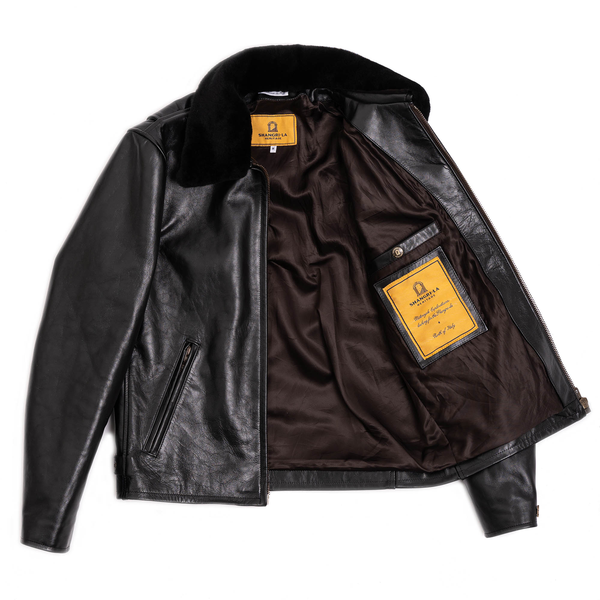 "Varenne" Fur Collar Black Horsehide Leather Jacket