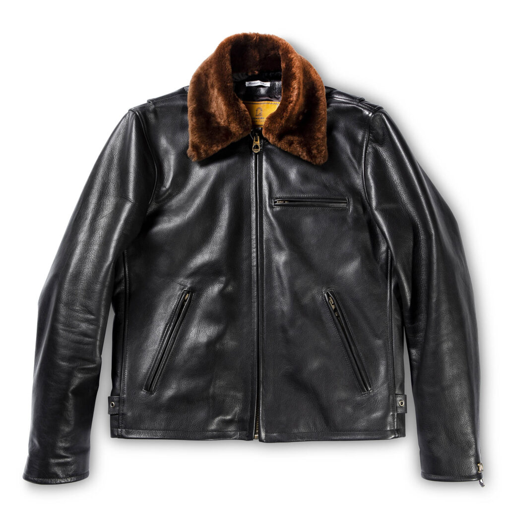 “Varenne” Fur Collar Black Leather Jacket