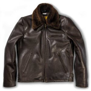 “Varenne” Fur Collar Brown Leather Jacket