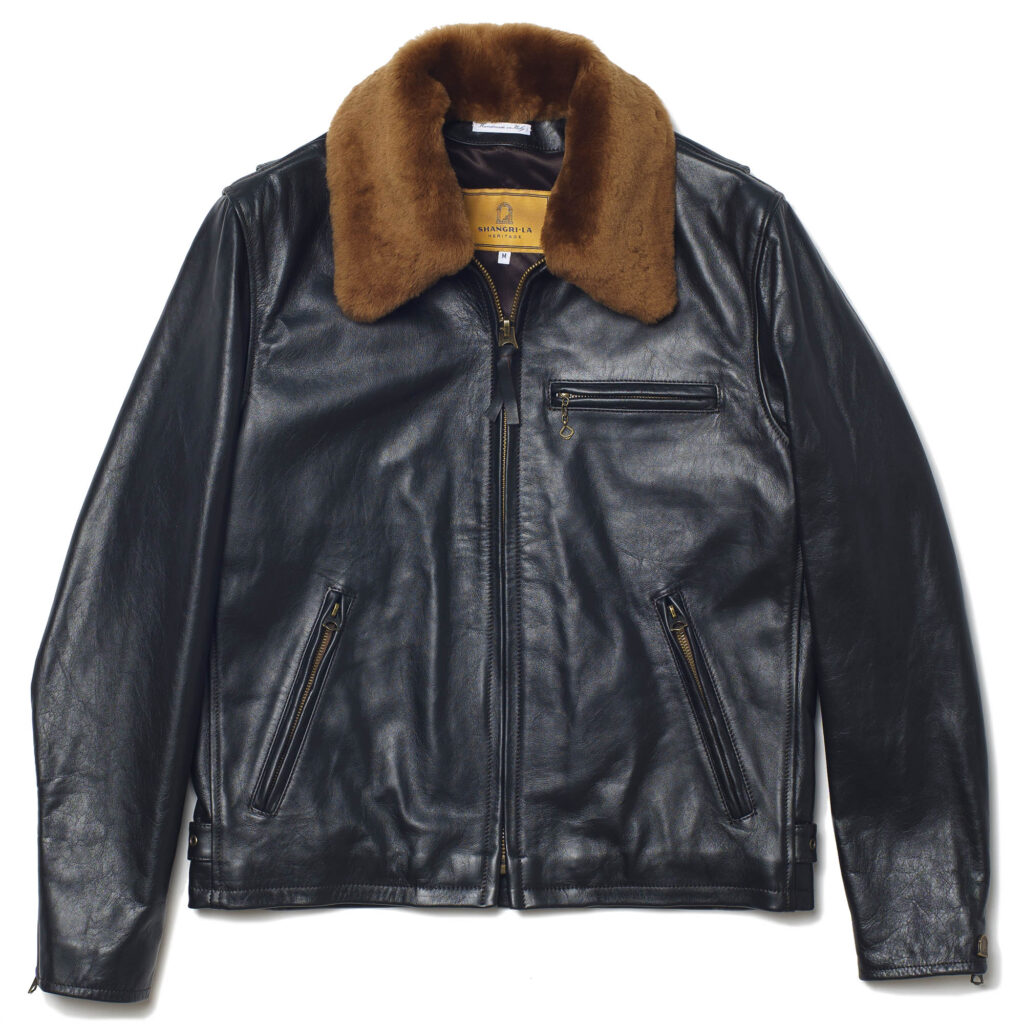 “Varenne” Fur Collar Black Leather Jacket