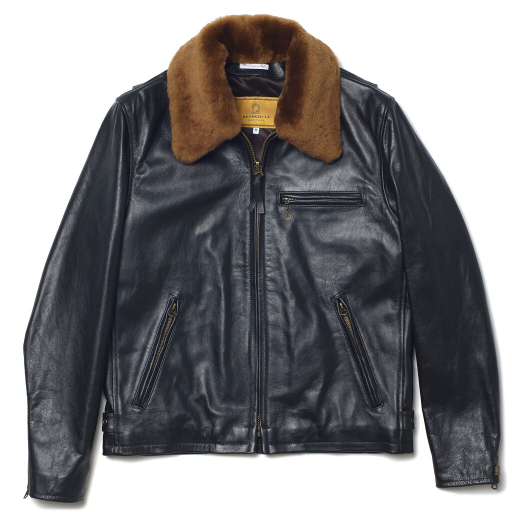 “Varenne” Fur Collar Black Leather Jacket