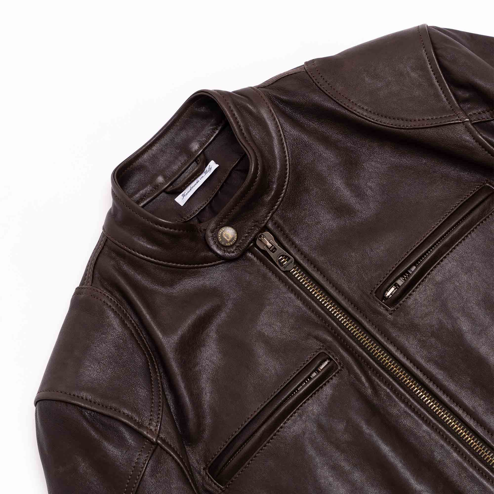 "Café Racer" Testa di Moro Leather Jacket