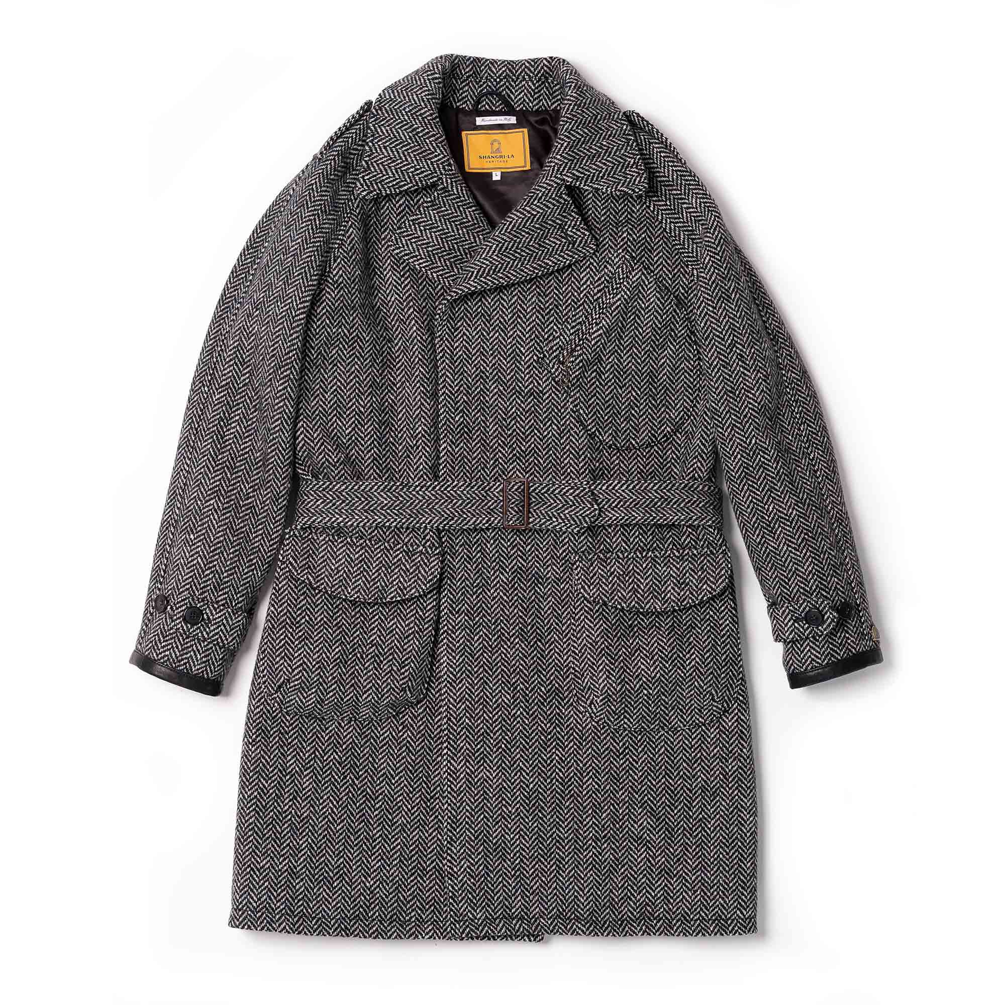 "Stelvio" Grey Herringbone Wool Dispatch Rider Coat