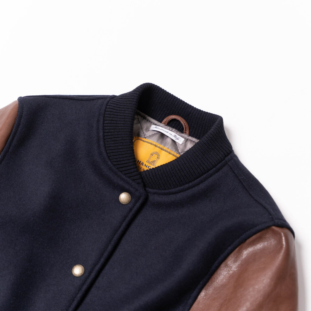Women's Typography Blue Mandarin Collar Varsity Jacket