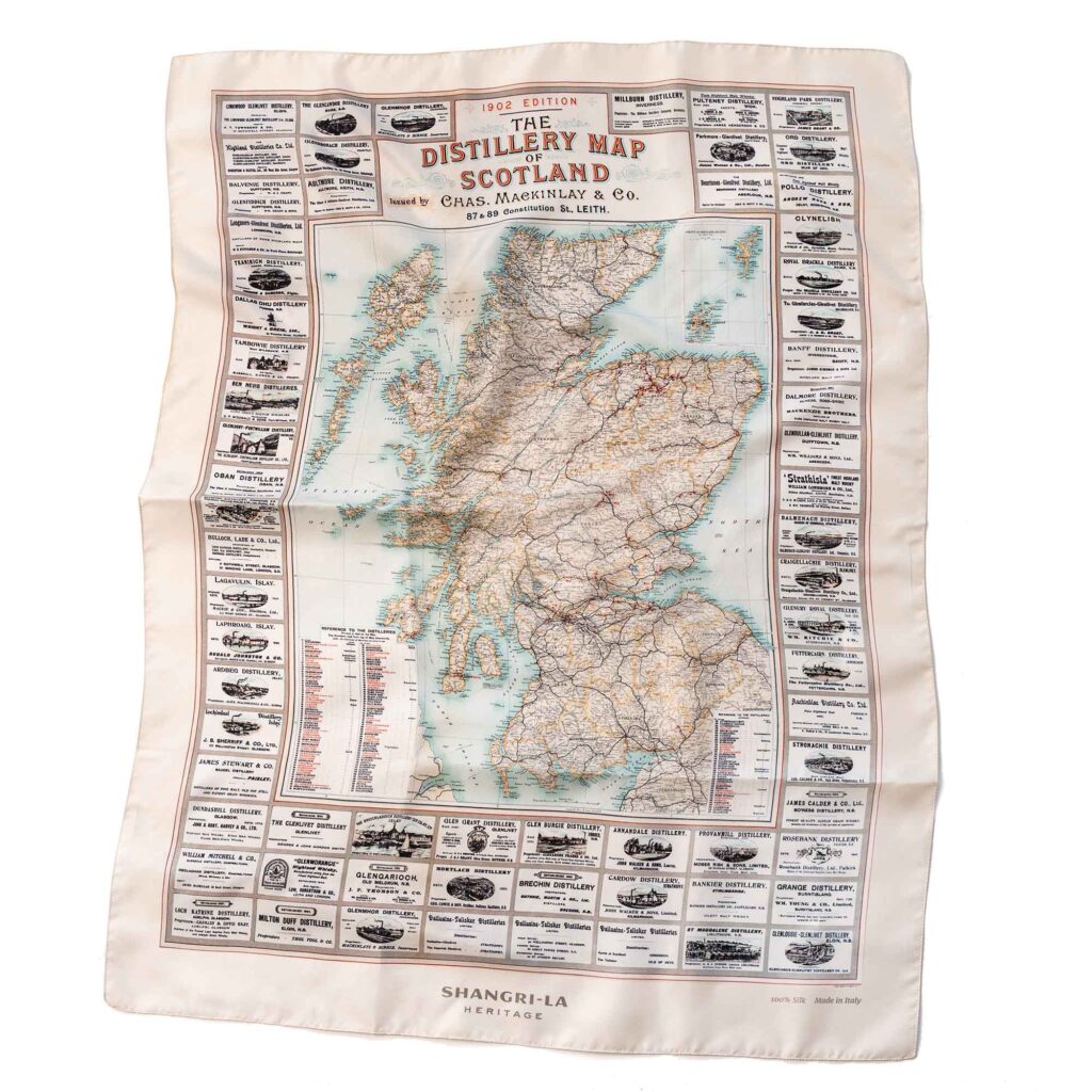 "Distillery Map of Scotland" Silk Foulard