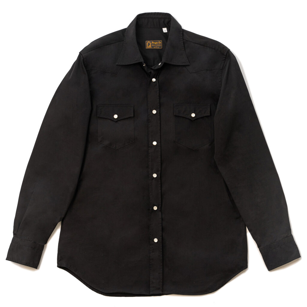 "Gonzo" Black Cotton Gabardine Western Shirt
