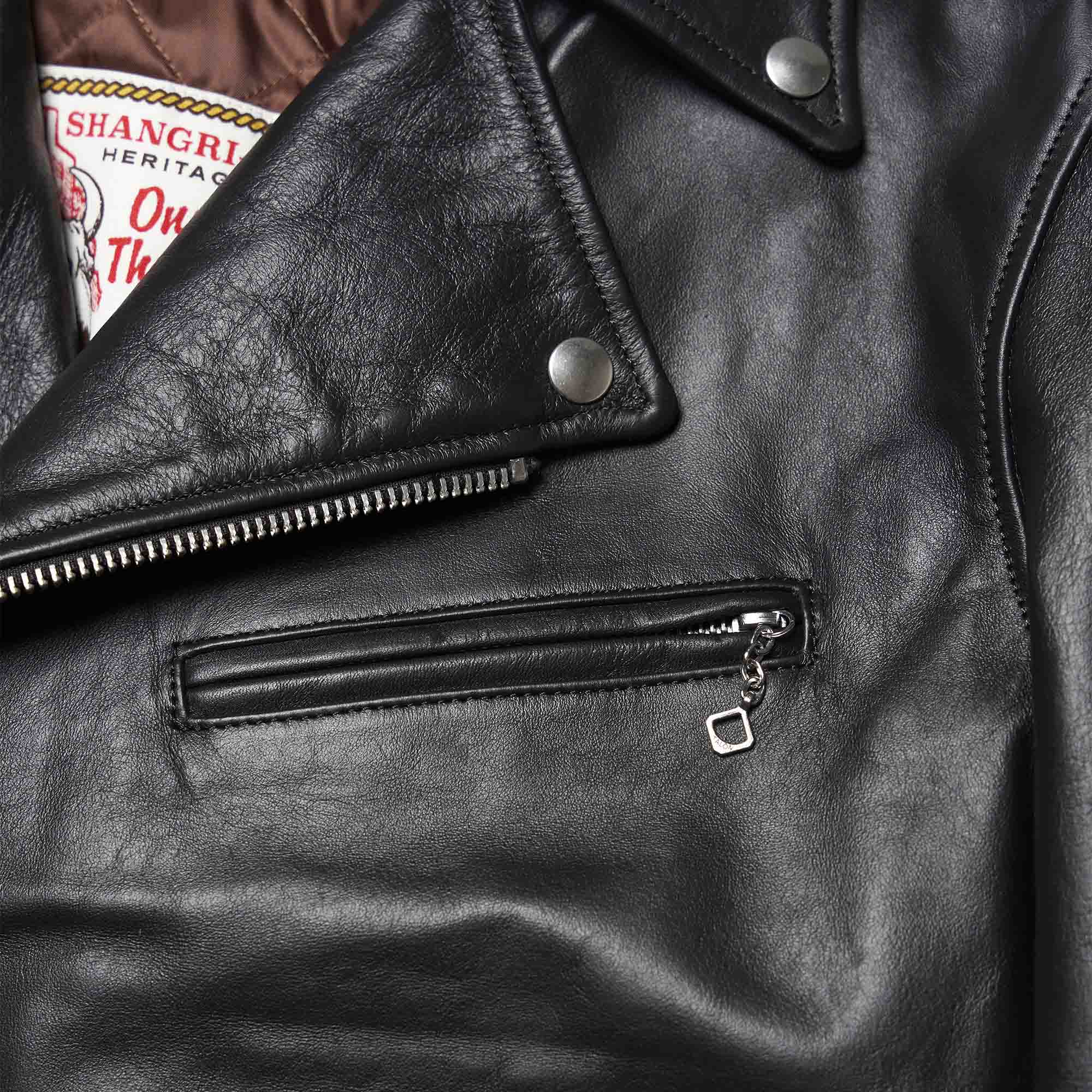 "One For The Road" Black Tea-Core Leather Jacket (by Eat Dust)