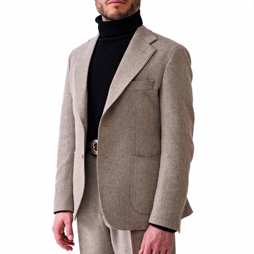 "Marcello" Greige Herringbone Wool Suit